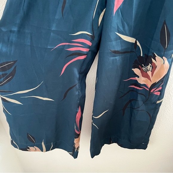 Zara Woman Silky Blue Floral Wide Leg Pants Contemporary US Small - Picture 7 of 11